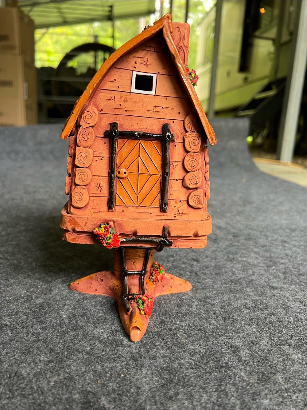 Handcrafted Orange Ceramic Fairy House Décor - Maribor